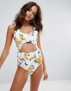 Vero Moda Floral Ruffle Cut Out Swimsuit - Multi