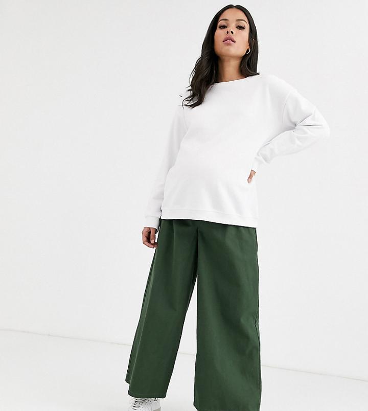 Asos Design Maternity Easy Wide Leg Canvas Pants With Elasticated Back - Green