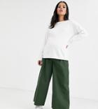 Asos Design Maternity Easy Wide Leg Canvas Pants With Elasticated Back - Green