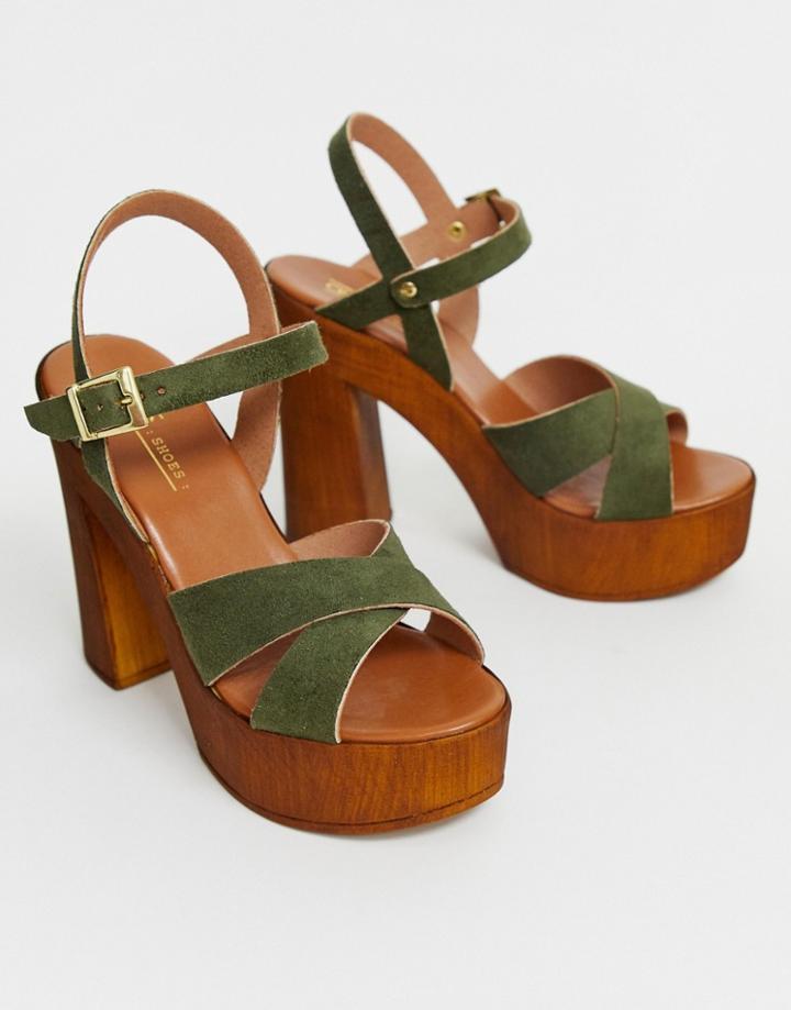 Asos Design Translate Heeled Sandals In Khaki-green