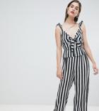 River Island Bow Front Stripe Jumpsuit - Black