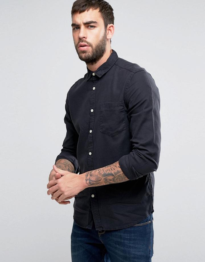 Asos Regular Fit Slubby Viscose Shirt In Black - Black