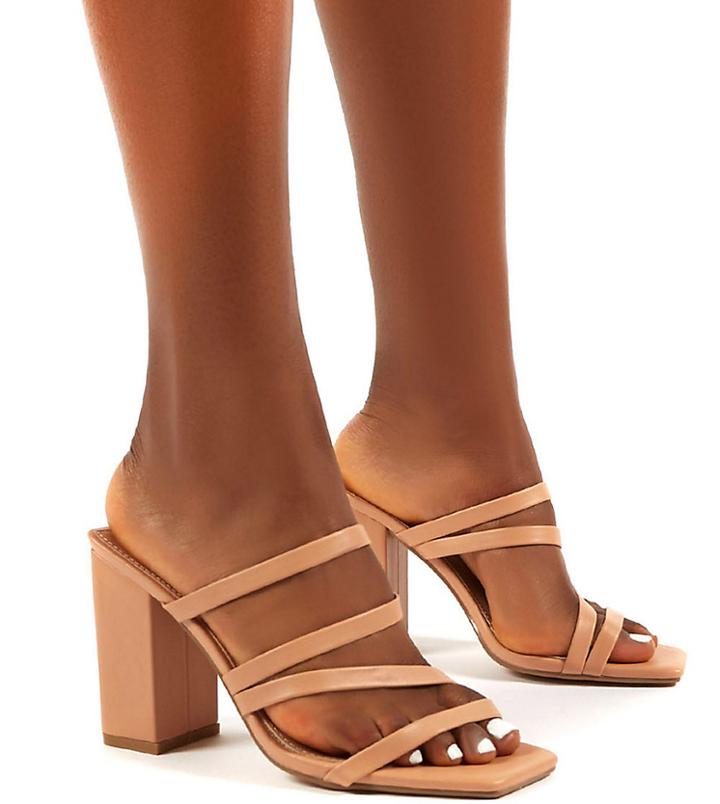 Public Desire Kalia Wide Fit Strappy Mules In Beige-neutral