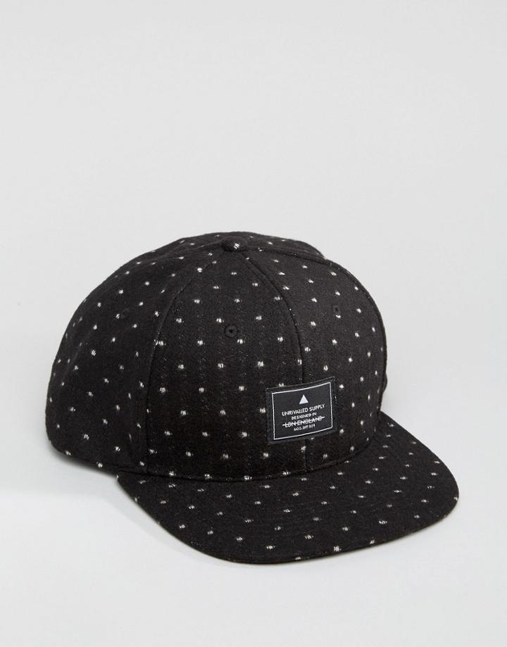 Asos Snapback Cap In Polka Dot Melton - Black