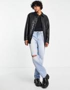 Asos Design Oversized Quilted Faux Leather Jacket In Black