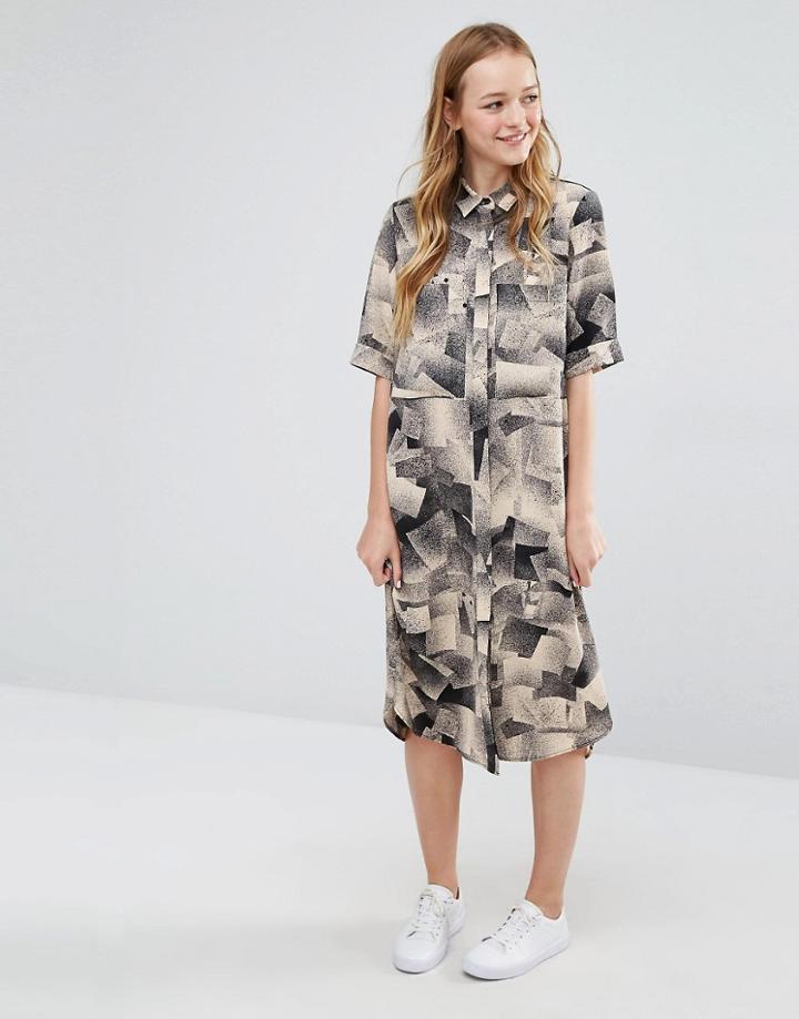 Monki Spray Paint Print Shirt Dress - Multi