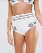 Asos Premium Pom Pom Embroidered Fishnet High Waist Bikini Bottom - White