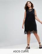 Asos Curve Sleeveless T-shirt Dress With Lace Inserts - Black