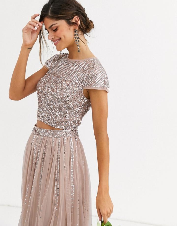 Maya Bridesmaid Delicate Sequin Top Two-piece In Taupe Blush-brown