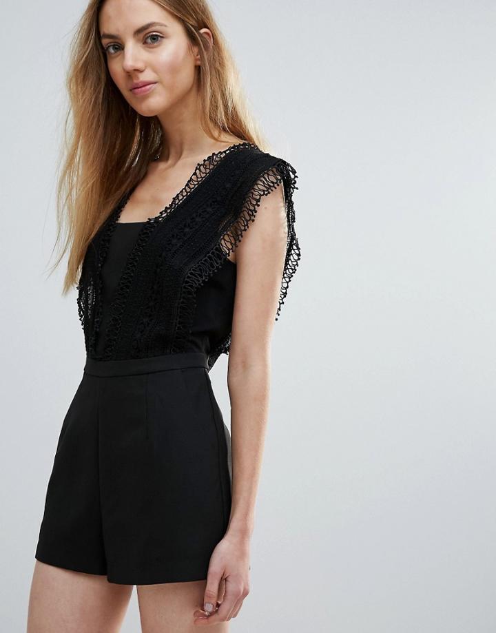 Greylin Esme Crochet Romper - Black