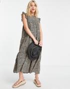 Asos Design Sleeveless Tiered Midi Dress With Ruffles In Leopard Print-multi