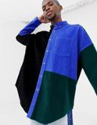 Collusion Oversized Cord Shirt In Color Block - Black