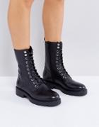 Vagabond Kenova Black Leather Flat Utility Boots - Black