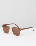 Asos Retro Sunglasses In Crystal Brown With Polarized Lens - Brown