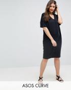 Asos Curve Oversize Dress With Placket Detail - Black