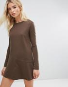 Daisy Street Sweatshirt Dress With Fluted Hem - Brown