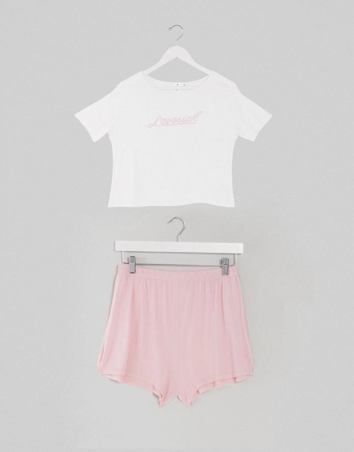 Adolescent Clothing Love Sick T-shirt And Shorts Pyjama Set-white
