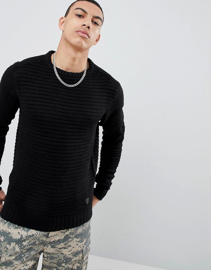Soul Star Ribbed Crew Neck Sweater - Black