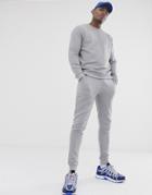 Asos Design Tracksuit Sweatshirt/skinny Sweatpants In Gray Ribbed Fabric