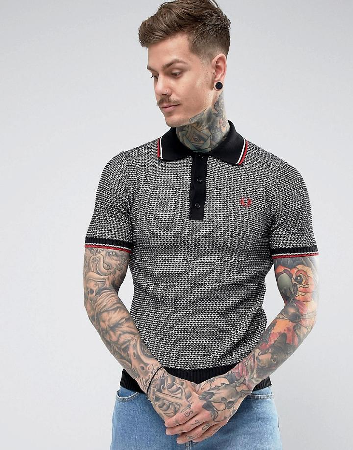 Fred Perry Reissues Two Color Textured Knitted Polo In Black - Black