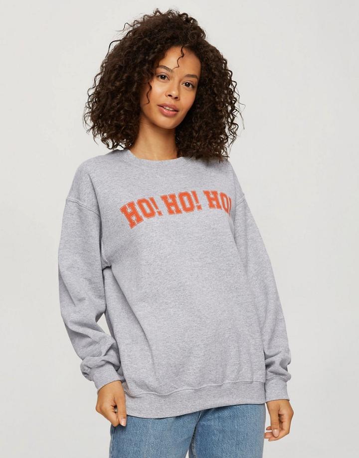 Miss Selfridge Hohoho Christmas Sweatshirt In Gray-grey