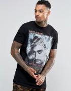 Asos Longline T-shirt With Vintage Tupac Print - Black