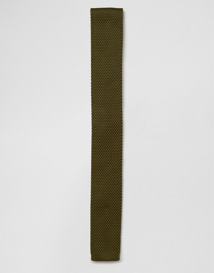 7x Knitted Tie In Khaki - Green