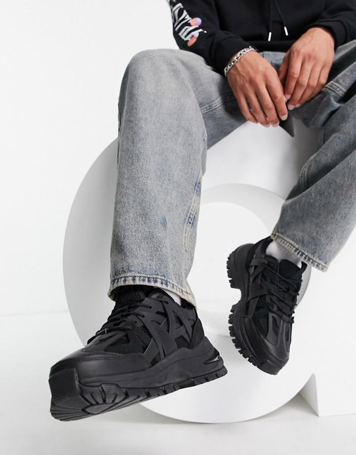 Asos Design Sneakers With Multi Rubber Pannels And Chunky Sole In Black-blue