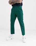 Asos Design Slim Crop Smart Pants In Green Check