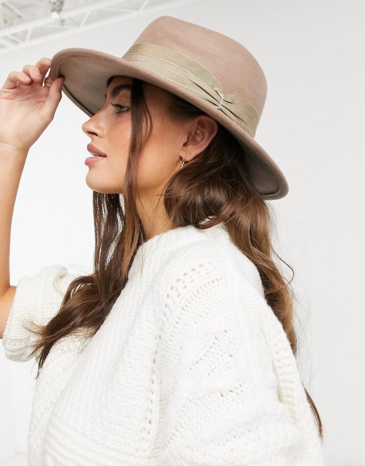 Asos Design Felt Fedora Hat With Wide Band And Size Adjuster In Mink-brown