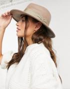 Asos Design Felt Fedora Hat With Wide Band And Size Adjuster In Mink-brown