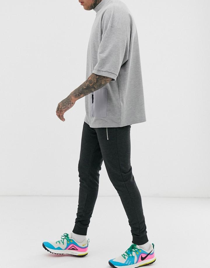 Asos Design Skinny Sweatpants In Charcoal With Silver Zip Pockets