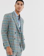Asos Design Boxy Suit Jacket With Color Pop Check-gray