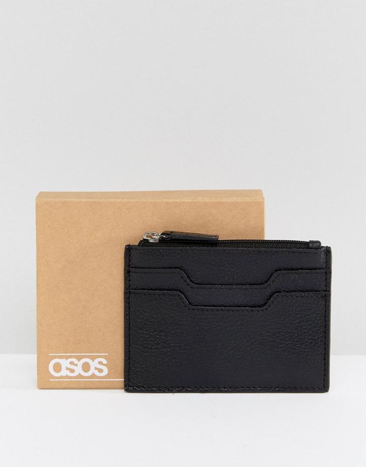 Asos Leather Card Holder With Zip Fastening - Black