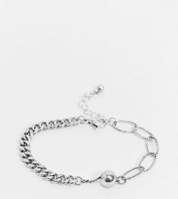 Reclaimed Vintage Inspired Mismatched Chain Bracelet With Pearl In Silver