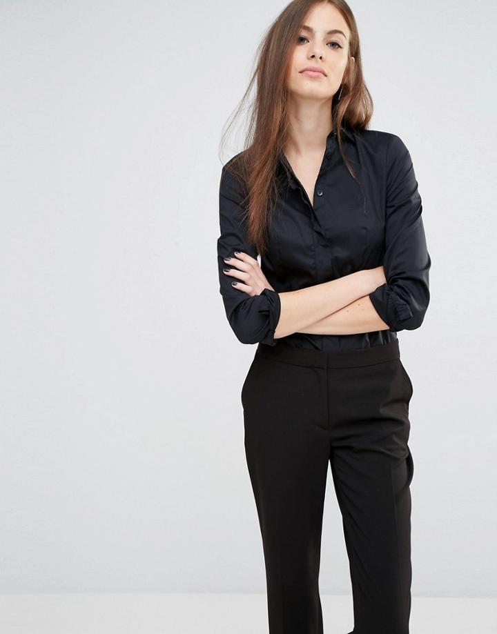 Sisley Ruffle Front Shirt With Body - Black