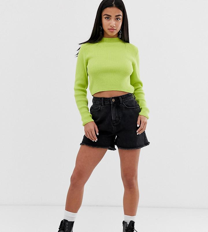 Collusion Petite Mom Shorts In Washed Black - Black