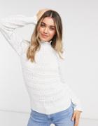 New Look Pointelle Frill Sweater In White
