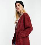 Reclaimed Vintage Inspired Cable Knit Cardigan In Burgundy