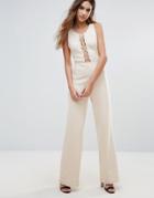 Unique 21 Lace Up Ribbed Wide Leg Jumpsuit - Beige