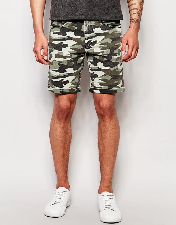 Asos Denim Shorts In Stretch Slim Camo - Camo