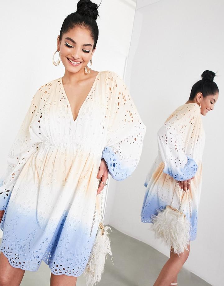 Asos Edition Ombre Mini Dress With Gathered Waist-multi