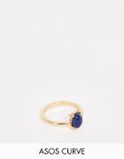 Asos Design Curve Pinky Ring With Semi Precious Blue Lapis Stone In Gold Tone