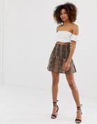 Asos Design Shirred Mini Skirt In Snake Print - Multi