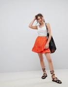 Asos Design Cotton Mini Skirt With Wrap Detail - Orange