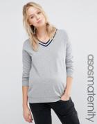 Asos Maternity Sweatshirt With Stripe Tipping In Longline - Multi