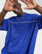 Asos Design Oversized Polo Shirt In Blue Mesh-blues