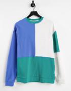Asos Design Oversized Sweatshirt In Color Block With Stitch Detail-multi