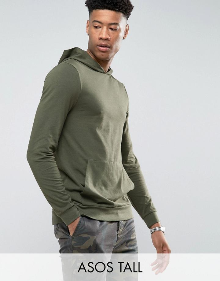 Asos Tall Muscle Hoodie In Khaki - Green