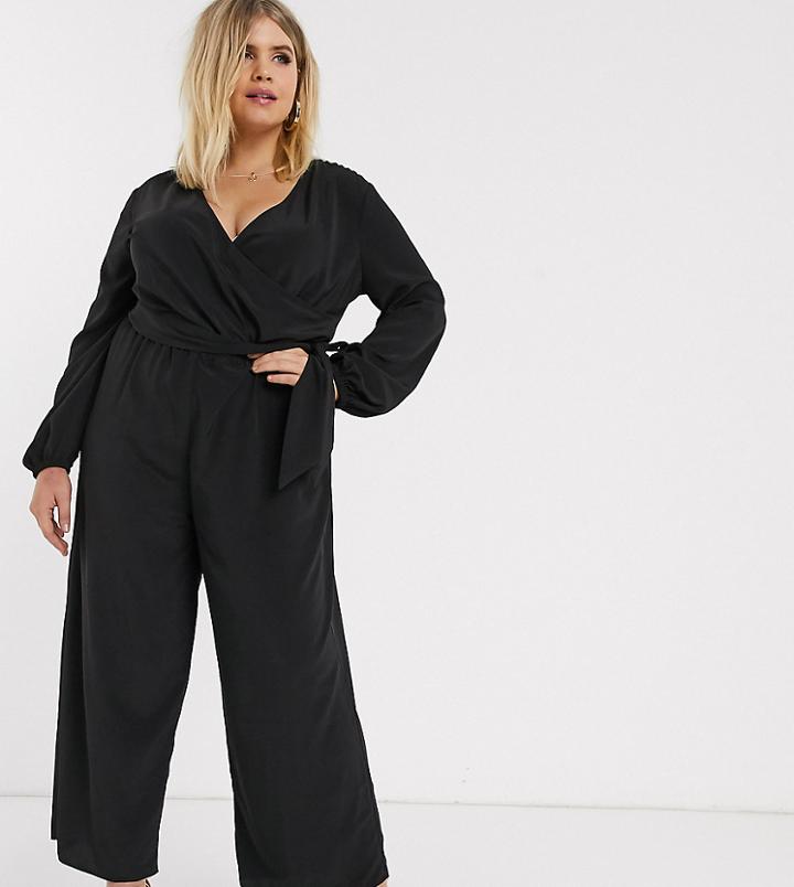 Asos Design Curve Wrap Tie Jumpsuit-black